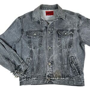 Vintage black Acid Wash Denim Jacket Distressed Trucker grunge 90s Pepe jeans